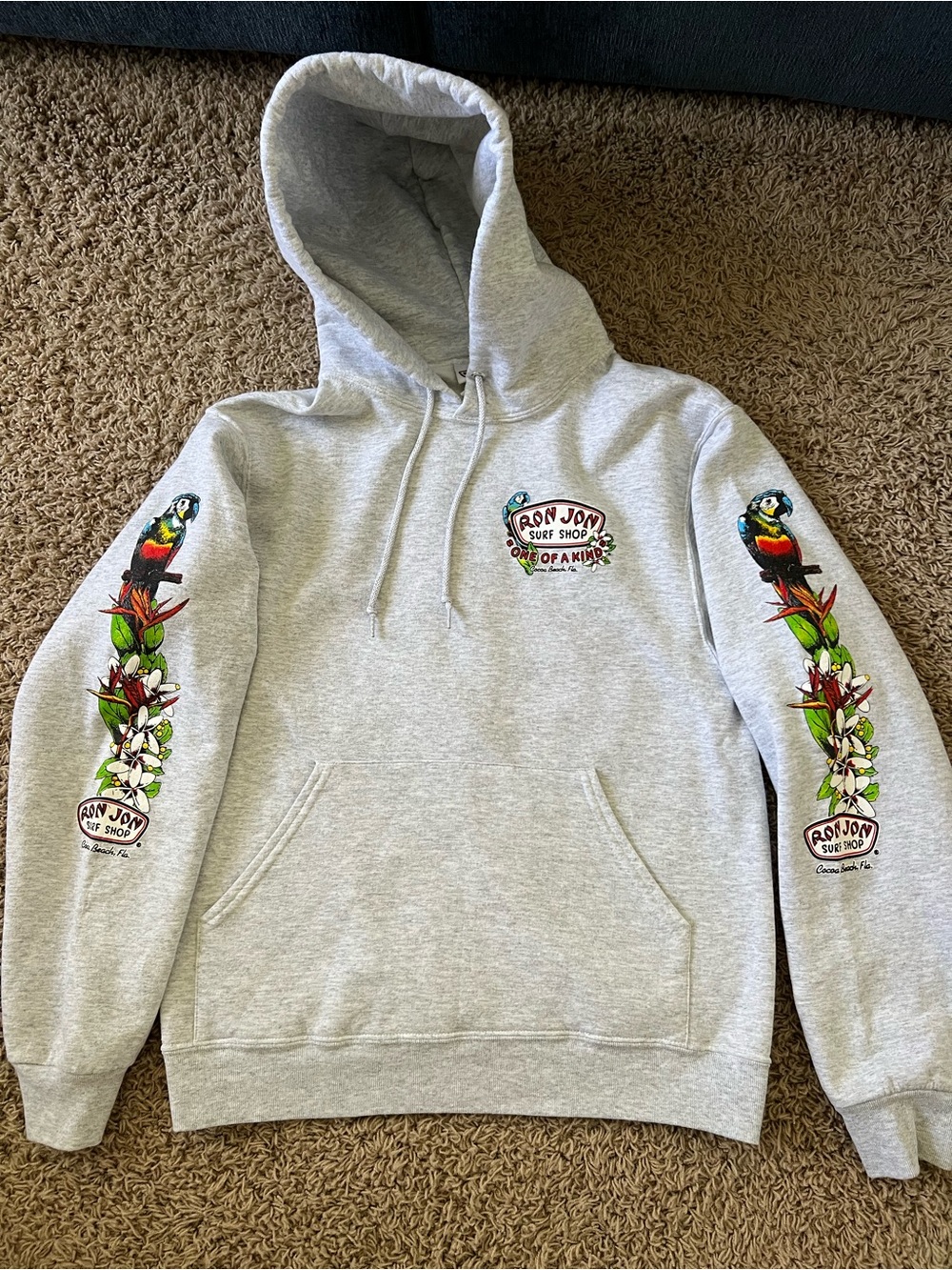 New JERZEES NuBlend Gray Ron Jon Surf Shop Parrot Graphic Hoodie Adult S